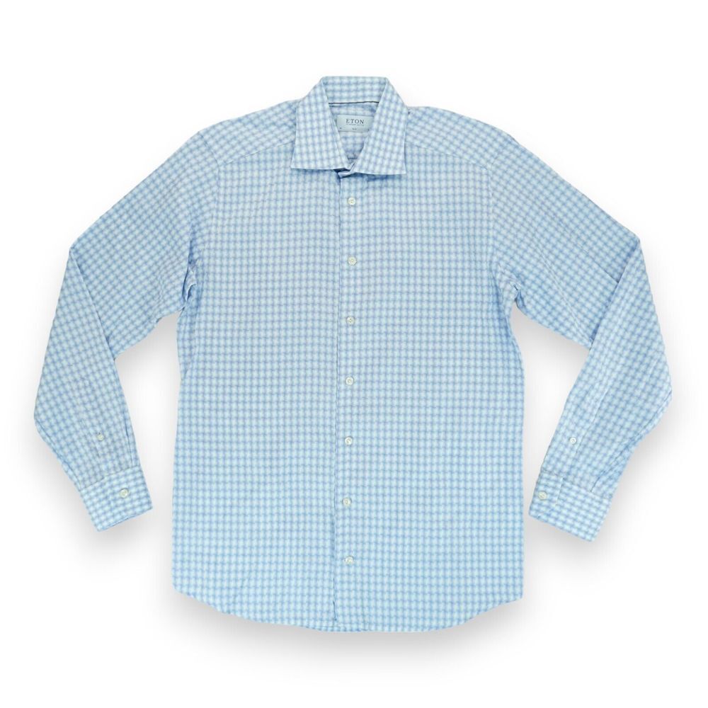 Eton Slim The SHIRTMAKER‎ Fine Men's Dress Shirt Plaid Blue Size 16 Long Sleeve